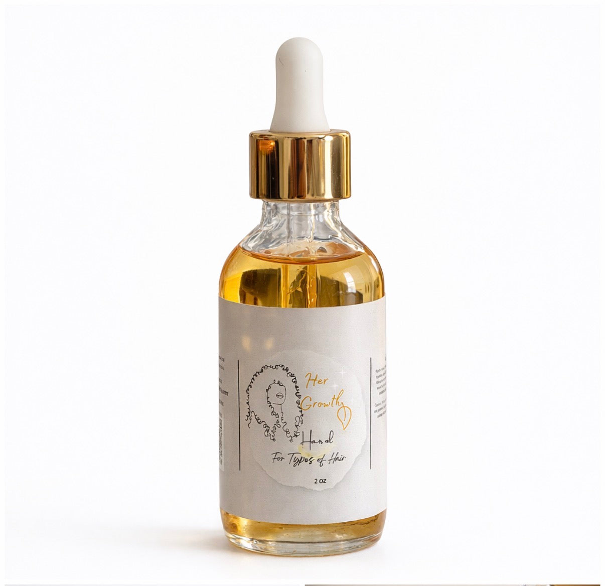 Bottle of hair care product with dropper on a white background